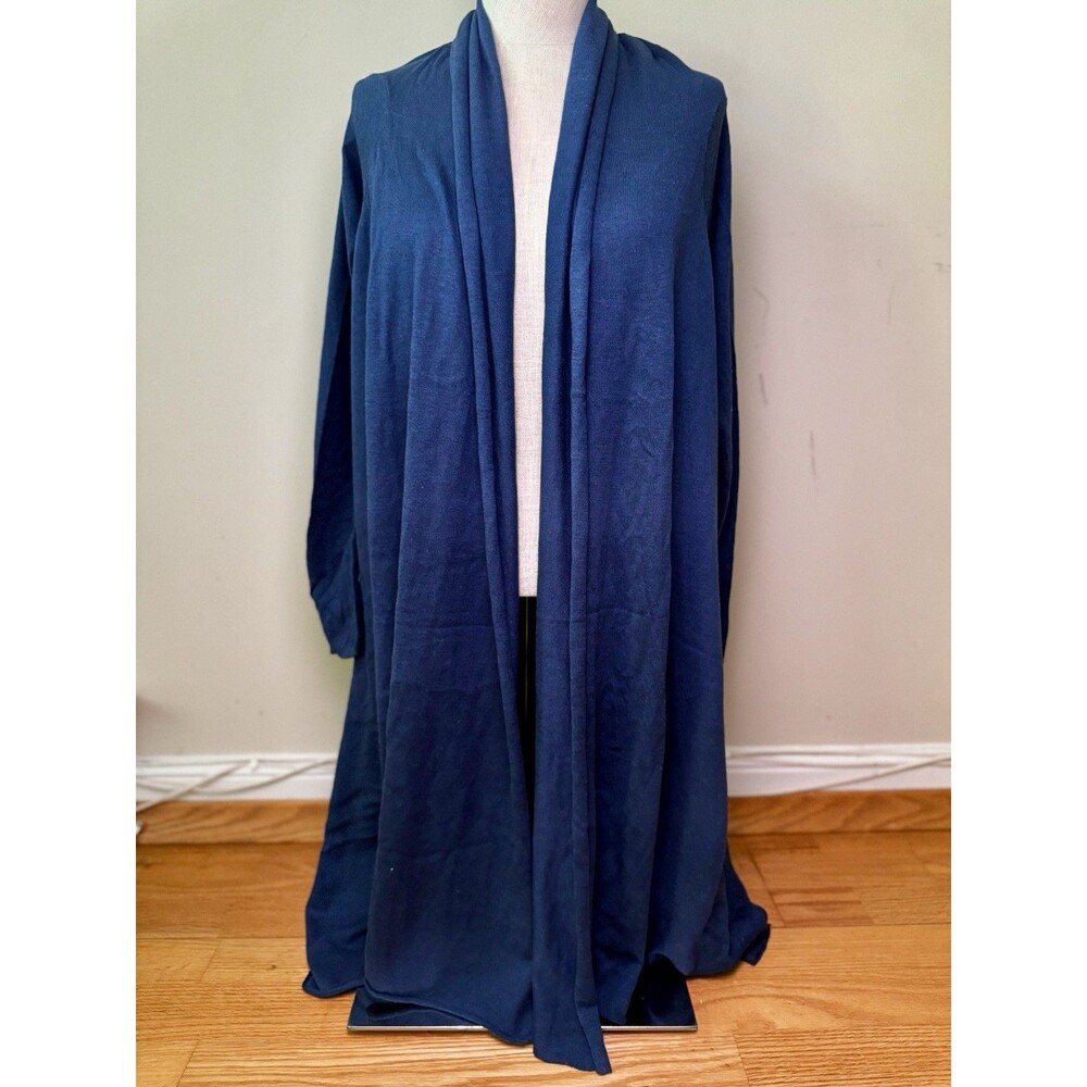 DKNY Women’s Open Duster High Low Cardigan Silk Cashmere Blend Navy Blue Size S